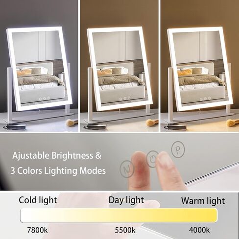 HIEEY Lighted Makeup Mirror, 17.3" x 13" Hollywood Vanity Mirror with Lights, Three Color Lighting Modes, and 5X Magnification Mirror, Smart Touch Control, 360°Rotation (White,Gift Box) in Saudi Arabia