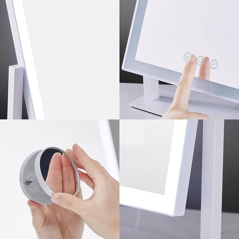 HIEEY Lighted Makeup Mirror, 17.3" x 13" Hollywood Vanity Mirror with Lights, Three Color Lighting Modes, and 5X Magnification Mirror, Smart Touch Control, 360°Rotation (White,Gift Box) in Saudi Arabia