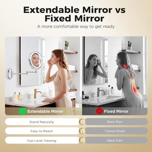Wall Mounted Makeup Mirror with Light, 8 Inch 1X/30X Magnifying Mirror, Rechargeable 4000mAh, Double Sided, Extendable Arm, 360° Swivel Bathroom Mirror in Saudi Arabia
