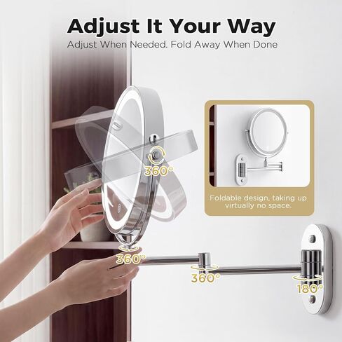 Wall Mounted Makeup Mirror with Light, 8 Inch 1X/30X Magnifying Mirror, Rechargeable 4000mAh, Double Sided, Extendable Arm, 360° Swivel Bathroom Mirror in Saudi Arabia