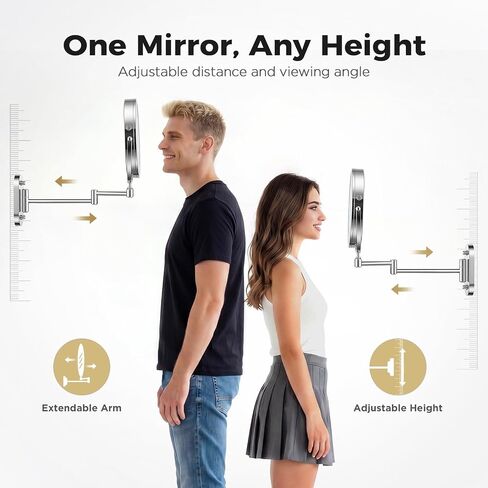 Wall Mounted Makeup Mirror with Light, 8 Inch 1X/30X Magnifying Mirror, Rechargeable 4000mAh, Double Sided, Extendable Arm, 360° Swivel Bathroom Mirror in Saudi Arabia