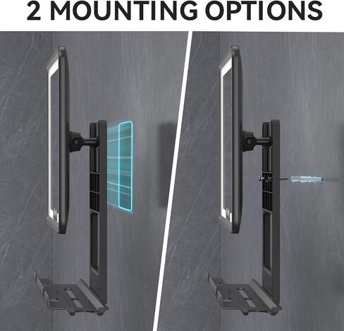 Heated Shower Mirror Fogless for Shaving with 3-Color Dimmable LED Lights, Rechargeable, 360 Degree Adjustable, Drill-Free, All-in-One Storage Tray Holds Shaving Foam, Brush and 2 Razors, Black in Saudi Arabia