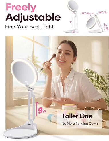Travel Makeup Mirror with Lights 2026 New, 1X/30X Magnification Double Sided Lighted Mirror, 3 Color Lighting & Stepless Dimming, 2000mAh Foldable Portable Mirror for Desk & Travel in Saudi Arabia