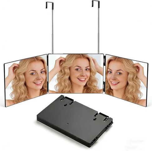 3 Way Mirror for Men & Women - Trifold Self Haircut Mirror, 360° View with Height Adjustable Hooks, HD Glass for Shaving, Makeup, Braiding, Hair Dyeing, Travel Friendly Grooming Tool in Saudi Arabia