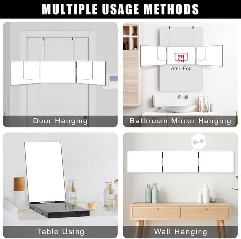 3 Way Mirror for Men & Women - Trifold Self Haircut Mirror, 360° View with Height Adjustable Hooks, HD Glass for Shaving, Makeup, Braiding, Hair Dyeing, Travel Friendly Grooming Tool in Saudi Arabia
