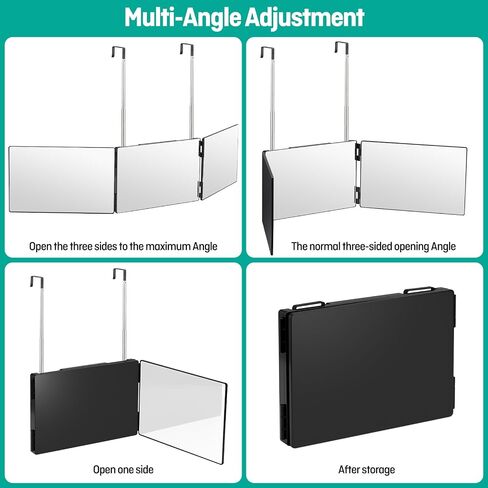 3 Way Mirror for Men & Women - Trifold Self Haircut Mirror, 360° View with Height Adjustable Hooks, HD Glass for Shaving, Makeup, Braiding, Hair Dyeing, Travel Friendly Grooming Tool in Saudi Arabia