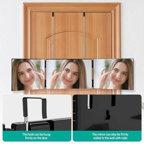 3 Way Mirror for Men & Women - Trifold Self Haircut Mirror, 360° View with Height Adjustable Hooks, HD Glass for Shaving, Makeup, Braiding, Hair Dyeing, Travel Friendly Grooming Tool in Saudi Arabia