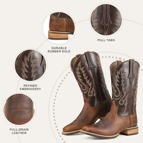 Palitutu Women's Cowboy Boots Full Cowhide Leather Mid-Calf Cowgirl Boots Pull On Western Boots Embroidered Premium full-grain leather pair with jeans, dresses, shorts in Kuwait
