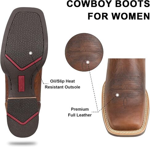 Palitutu Women's Cowboy Boots Full Cowhide Leather Mid-Calf Cowgirl Boots Pull On Western Boots Embroidered Premium full-grain leather pair with jeans, dresses, shorts in Kuwait