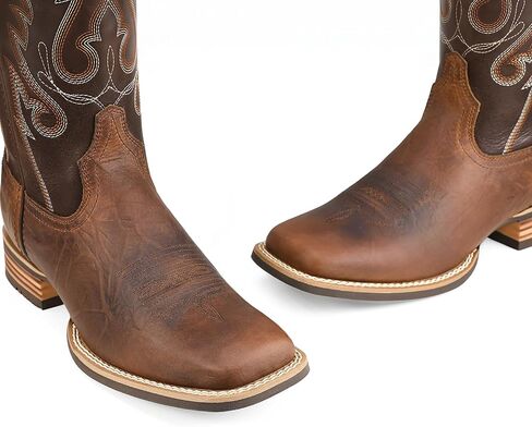 Palitutu Women's Cowboy Boots Full Cowhide Leather Mid-Calf Cowgirl Boots Pull On Western Boots Embroidered Premium full-grain leather pair with jeans, dresses, shorts in Kuwait