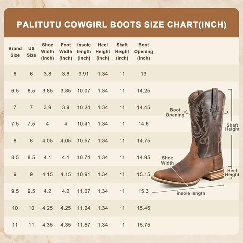 Palitutu Women's Cowboy Boots Full Cowhide Leather Mid-Calf Cowgirl Boots Pull On Western Boots Embroidered Premium full-grain leather pair with jeans, dresses, shorts in Kuwait