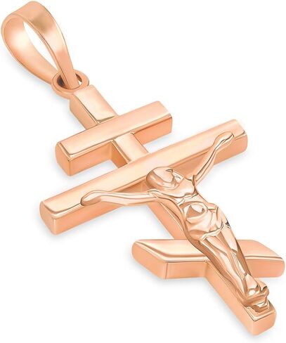 Jewelry America High Polish 14k Rose Gold Russian Orthodox Cross Crucifix Pendant (1.2") in Kuwait