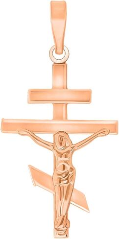 Jewelry America High Polish 14k Rose Gold Russian Orthodox Cross Crucifix Pendant (1.2") in Kuwait