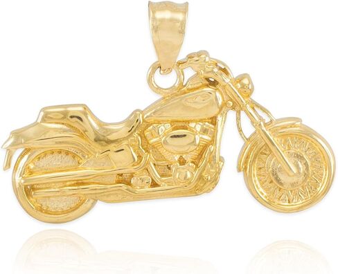 14k Yellow Gold High Polish Biker Charm Motorcycle Pendant in Kuwait