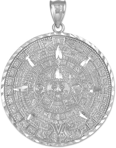 Claddagh Gold .925 Serling Silver Round Aztec Mayan Calendar Charm Pendant Necklace - Choice of Size in Kuwait