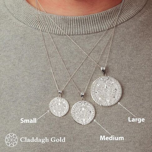 Claddagh Gold .925 Serling Silver Round Aztec Mayan Calendar Charm Pendant Necklace - Choice of Size in Kuwait
