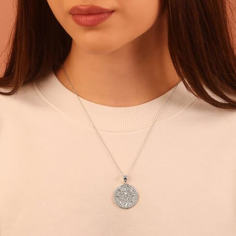 Claddagh Gold .925 Serling Silver Round Aztec Mayan Calendar Charm Pendant Necklace - Choice of Size in Kuwait
