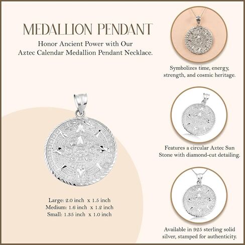 Claddagh Gold .925 Serling Silver Round Aztec Mayan Calendar Charm Pendant Necklace - Choice of Size in Kuwait