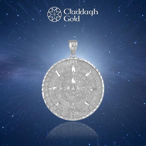 Claddagh Gold .925 Serling Silver Round Aztec Mayan Calendar Charm Pendant Necklace - Choice of Size in Kuwait