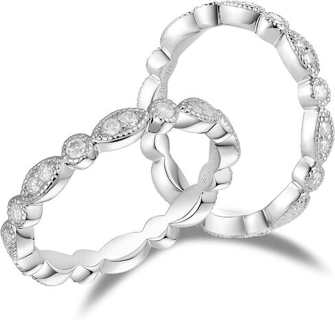 DovEggs Moissanite Wedding Ring for Women Full Eternity Band 0.37CTW FGH 1.4mm Moissanite Marquise Style Wedding Band Sterling Silver with 18K White Gold Plated Engagement Ring in Kuwait