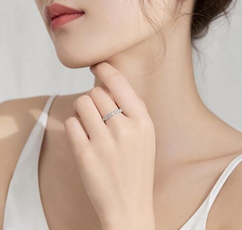 DovEggs Moissanite Wedding Ring for Women Full Eternity Band 0.37CTW FGH 1.4mm Moissanite Marquise Style Wedding Band Sterling Silver with 18K White Gold Plated Engagement Ring in Kuwait