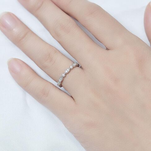DovEggs Moissanite Wedding Ring for Women Full Eternity Band 0.37CTW FGH 1.4mm Moissanite Marquise Style Wedding Band Sterling Silver with 18K White Gold Plated Engagement Ring in Kuwait
