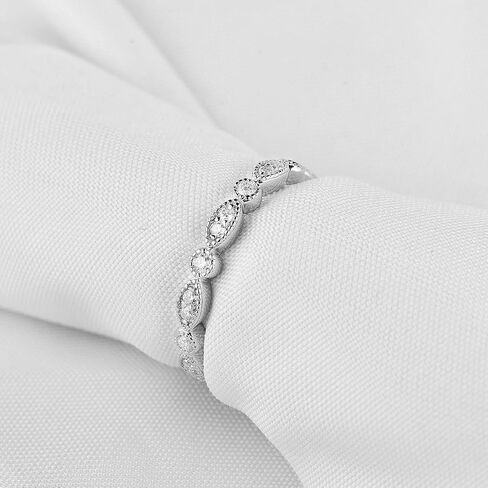 DovEggs Moissanite Wedding Ring for Women Full Eternity Band 0.37CTW FGH 1.4mm Moissanite Marquise Style Wedding Band Sterling Silver with 18K White Gold Plated Engagement Ring in Kuwait
