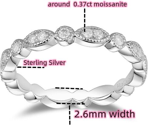 DovEggs Moissanite Wedding Ring for Women Full Eternity Band 0.37CTW FGH 1.4mm Moissanite Marquise Style Wedding Band Sterling Silver with 18K White Gold Plated Engagement Ring in Kuwait