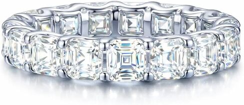 Lunar Belle Moissanite Wedding Band for Women, Eternity Ring in 925 Sterling Silver, 4mm Square Asscher Cut (each stone weight 0.30ct) Engagement Ring, Anniversary Jewelry - Ice Maze in Saudi Arabia