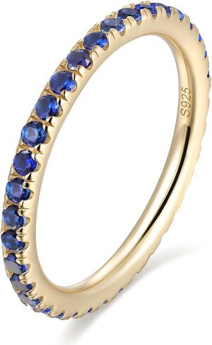 CYW Sapphire/Ruby/Emerald/Moissanite Hand Setting Full Eternity Rings for Women, Solid 925 Sterling Silver with Rhodium/Yellow Gold Plated, Valentine Wedding Anniversary Jewelry in Kuwait