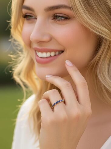 CYW Sapphire/Ruby/Emerald/Moissanite Hand Setting Full Eternity Rings for Women, Solid 925 Sterling Silver with Rhodium/Yellow Gold Plated, Valentine Wedding Anniversary Jewelry in Kuwait