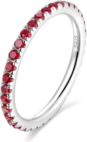 CYW Sapphire/Ruby/Emerald/Moissanite Hand Setting Full Eternity Rings for Women, Solid 925 Sterling Silver with Rhodium/Yellow Gold Plated, Valentine Wedding Anniversary Jewelry in Saudi Arabia
