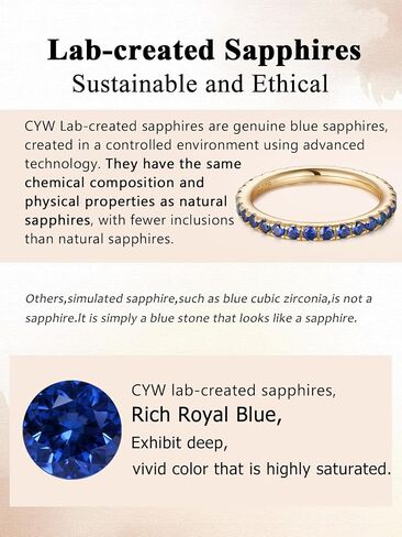 CYW Sapphire/Ruby/Emerald/Moissanite Hand Setting Full Eternity Rings for Women, Solid 925 Sterling Silver with Rhodium/Yellow Gold Plated, Valentine Wedding Anniversary Jewelry in Kuwait