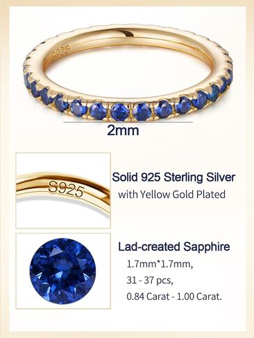 CYW Sapphire/Ruby/Emerald/Moissanite Hand Setting Full Eternity Rings for Women, Solid 925 Sterling Silver with Rhodium/Yellow Gold Plated, Valentine Wedding Anniversary Jewelry in Kuwait