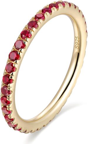 CYW Sapphire/Ruby/Emerald/Moissanite Hand Setting Full Eternity Rings for Women, Solid 925 Sterling Silver with Rhodium/Yellow Gold Plated, Valentine Wedding Anniversary Jewelry in Kuwait