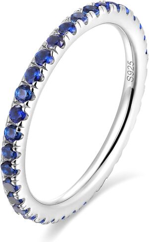 CYW Sapphire/Ruby/Emerald/Moissanite Hand Setting Full Eternity Rings for Women, Solid 925 Sterling Silver with Rhodium/Yellow Gold Plated, Valentine Wedding Anniversary Jewelry in Kuwait