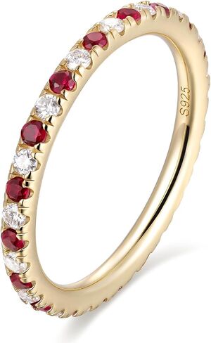 CYW Sapphire/Ruby/Emerald/Moissanite Hand Setting Full Eternity Rings for Women, Solid 925 Sterling Silver with Rhodium/Yellow Gold Plated, Valentine Wedding Anniversary Jewelry in Kuwait