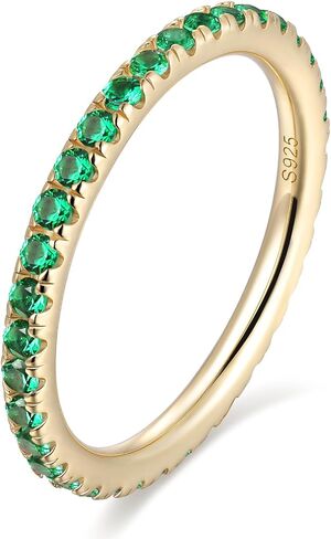 CYW Sapphire/Ruby/Emerald/Moissanite Hand Setting Full Eternity Rings for Women, Solid 925 Sterling Silver with Rhodium/Yellow Gold Plated, Valentine Wedding Anniversary Jewelry in Kuwait