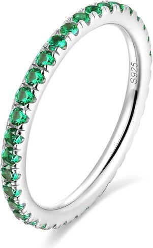 CYW Sapphire/Ruby/Emerald/Moissanite Hand Setting Full Eternity Rings for Women, Solid 925 Sterling Silver with Rhodium/Yellow Gold Plated, Valentine Wedding Anniversary Jewelry in Kuwait