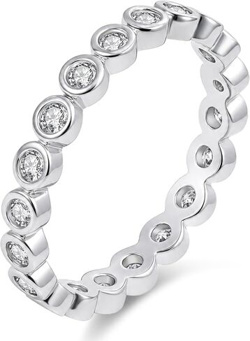 Moissanite Eternity Band for Women, 18K White Gold Plated Bezel Set Stackable Wedding Band Full Eternity Ring, D Color VVS1 Moissanite Anniversary Promise Ring Size 5-11 in Saudi Arabia