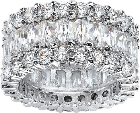 Platinum over Sterling Silver Baguette Cubic Zirconia and Round Eternity Ring in Kuwait