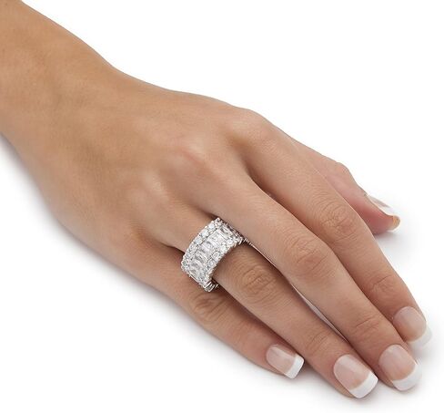 Platinum over Sterling Silver Baguette Cubic Zirconia and Round Eternity Ring in Kuwait