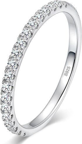 WES Lab Grown Diamond Wedding Bands - 925 Sterling Silver Hypoallergenic Half Eternity 1.5mm Total 0.3ct Round Stackable Lab Grown Diamond Engagement Rings for Women, Size 4-11 in Saudi Arabia