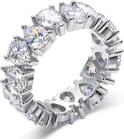 WES 4x6mm Pear-shaped Moissanite Eternity Ring Wedding Band - 925 Sterling Silver D Color VVS1 Clarity Total 7.2cttw Moissanite Rings for Women Men, Size 4-11 in Saudi Arabia