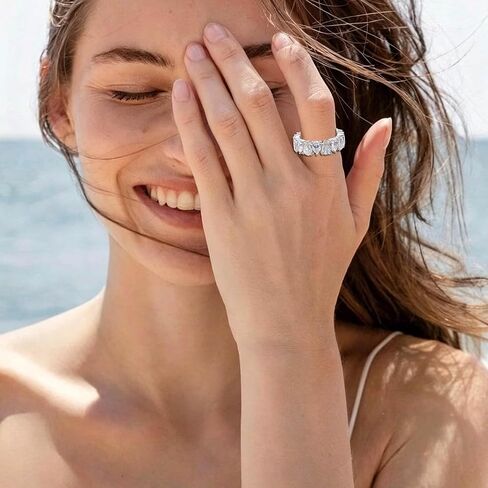 WES 4x6mm Pear-shaped Moissanite Eternity Ring Wedding Band - 925 Sterling Silver D Color VVS1 Clarity Total 7.2cttw Moissanite Rings for Women Men, Size 4-11 in Saudi Arabia