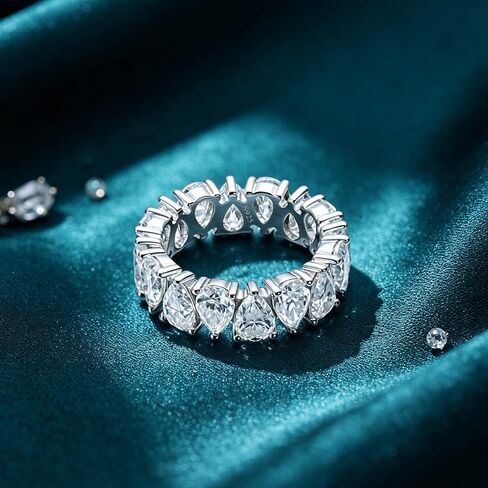 WES 4x6mm Pear-shaped Moissanite Eternity Ring Wedding Band - 925 Sterling Silver D Color VVS1 Clarity Total 7.2cttw Moissanite Rings for Women Men, Size 4-11 in Saudi Arabia