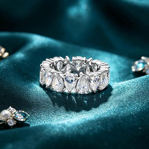 WES 4x6mm Pear-shaped Moissanite Eternity Ring Wedding Band - 925 Sterling Silver D Color VVS1 Clarity Total 7.2cttw Moissanite Rings for Women Men, Size 4-11 in Saudi Arabia