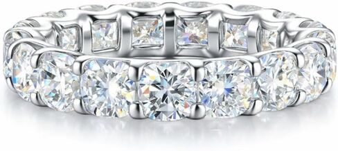 Lunar Belle Cushion Cut Moissanite Eternity Ring for Women, 925 Sterling Silver Wedding Band, 4mm Square Cushion (each stone weight 0.30ct) Engagement Ring – Frozen Drift in Saudi Arabia