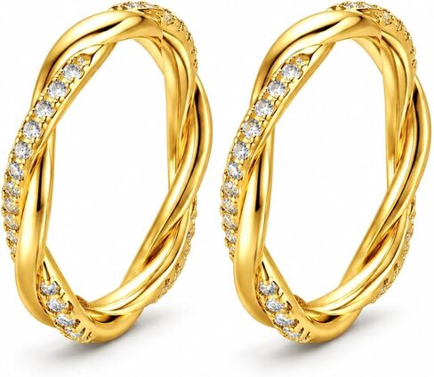 2-Pack 14K Gold Plated Stacking Rings for Oura Ring Gen 5/4/3, Cubic Zirconia Twisted Rope Eternity Band Rings for Oura Ring accessories Stack for Women in Kuwait