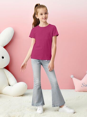 Poroka 5 Packs Girls Short Sleeve T-Shirts Soft Tee Shirts Soft Crewneck Summer Top with Regular Fit for Kids 5-16 Years in Kuwait